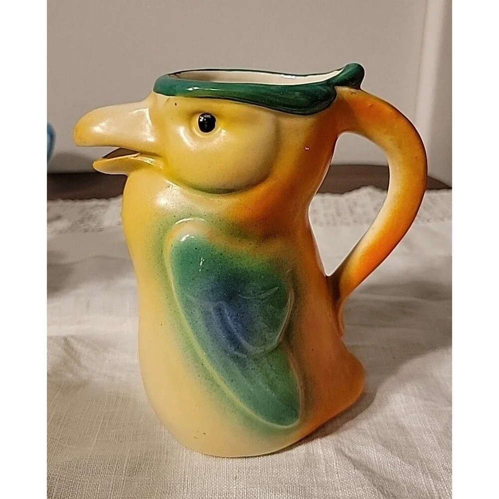 Antique Art Deco Cream Pitcher Parrot Jug Creamer Bird Slovakia Pottery Export